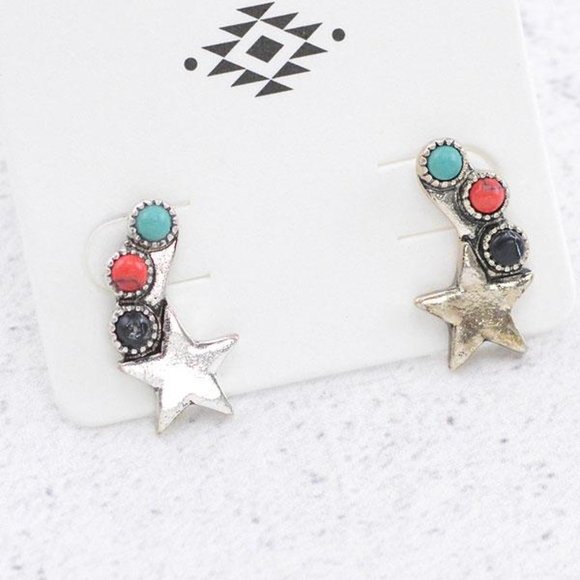 New ! Western Dainty Turquoise Star Earrings - Picture 3 of 3